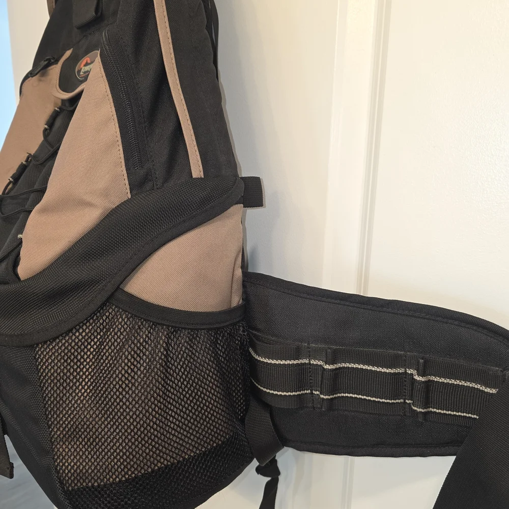 Lowepro Black and Tan Camera Backpack with Padded Gear Protection
